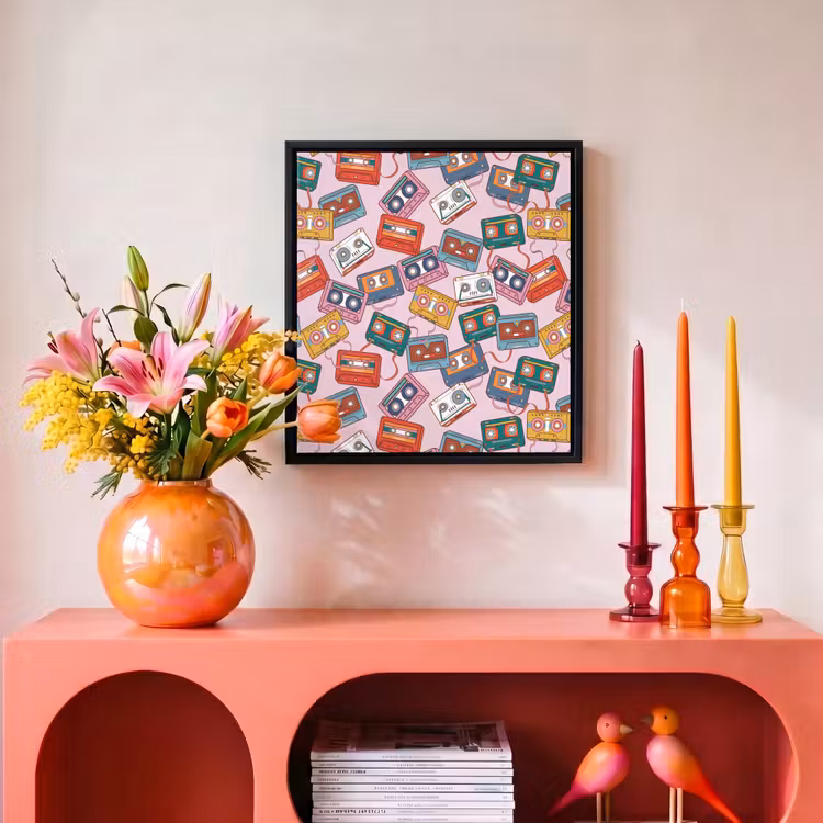 Cassette - Patroon - Roze Canvas met baklijst klein 1124 -atmosphere_sfeer3_global