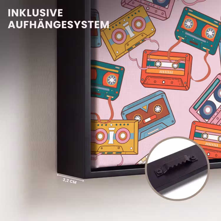 Cassette - Patroon - Roze Canvas met baklijst klein 1124 -closeup_ophangsysteem_DE