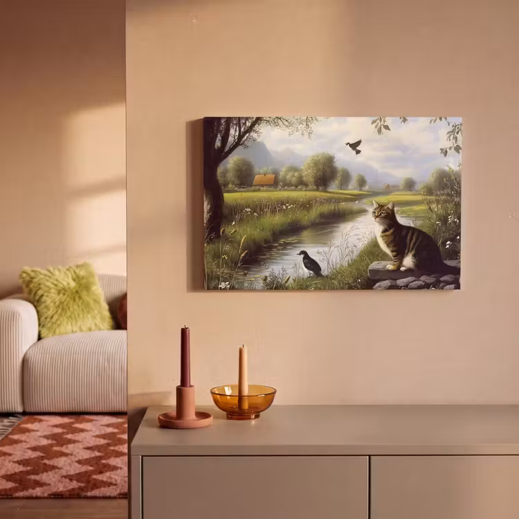 Kat - Beekje - Weide canvas 2cm klein -sfeer1