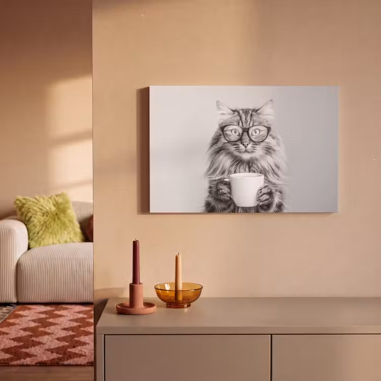 Kat - Bril - Mok - Pluizig canvas 2cm klein -sfeer1