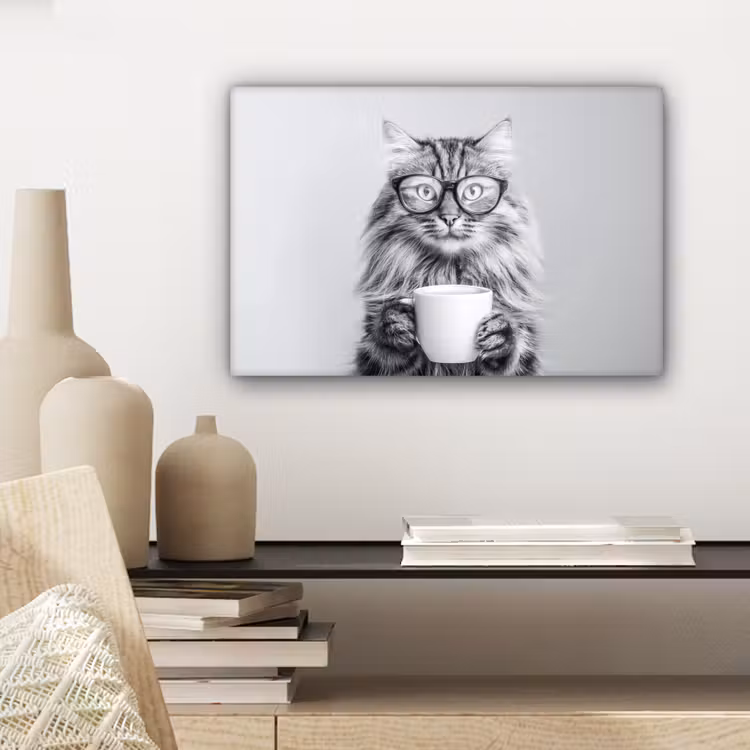 Kat - Bril - Mok - Pluizig canvas 2cm klein -sfeer6