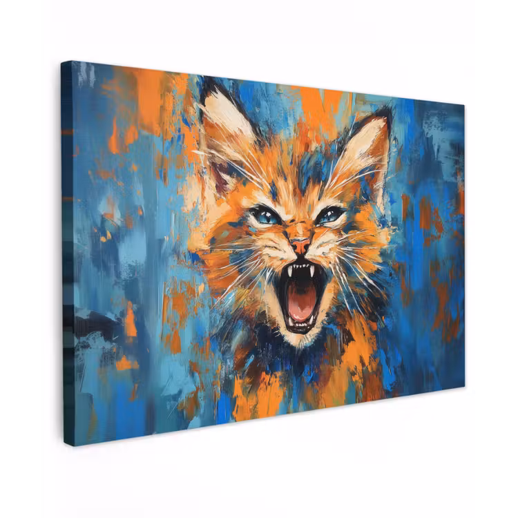 Kat - Kleurrijk - Oranje - Blauw canvas 2cm klein -z3d