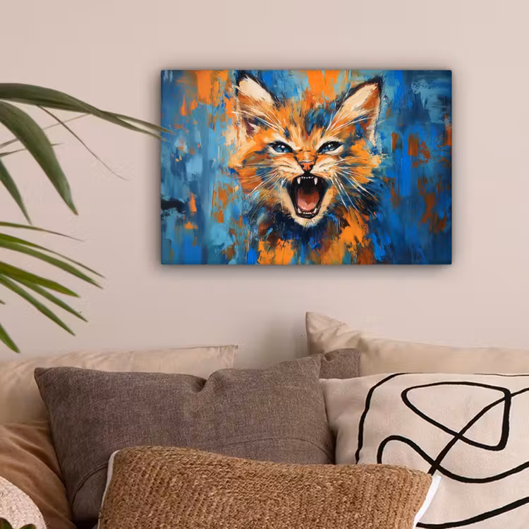 Kat - Kleurrijk - Oranje - Blauw canvas 2cm klein -sfeer1
