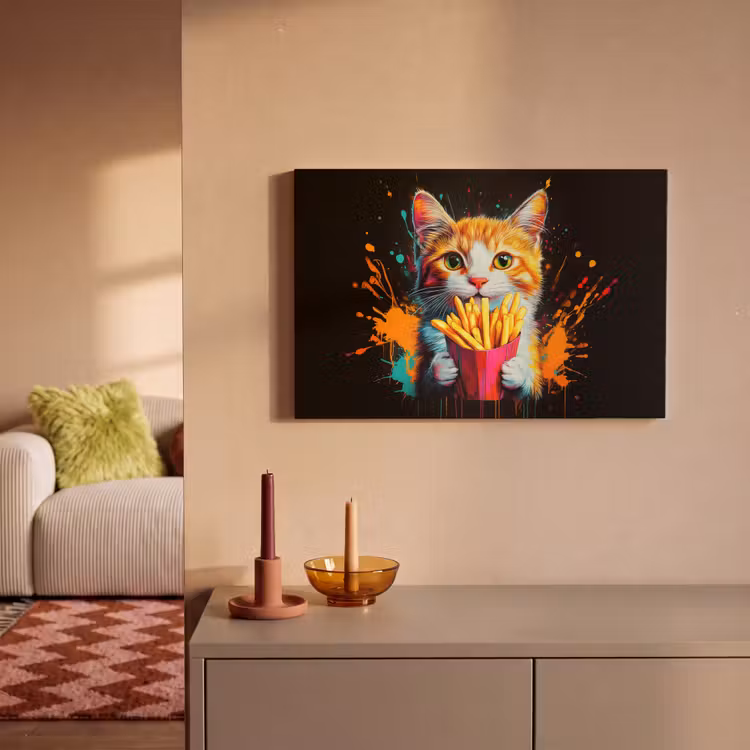 Kat - Eten - Patat - Graffiti - Abstract canvas 2cm klein -sfeer1