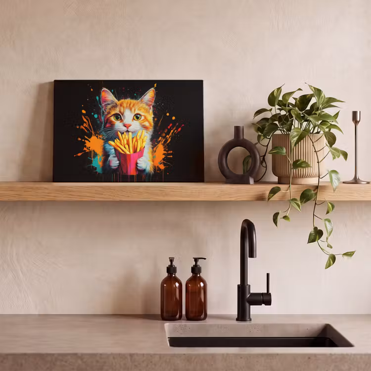 Kat - Eten - Patat - Graffiti - Abstract canvas 2cm klein -closeup_print_DE