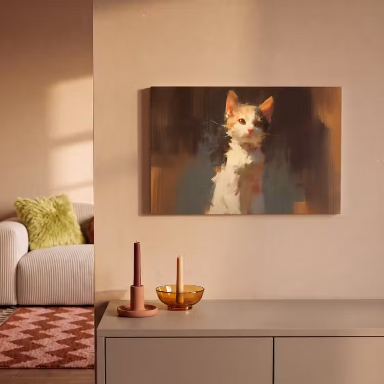 Kat - Geschilderd - Artistiek - Wit canvas 2cm klein -sfeer1