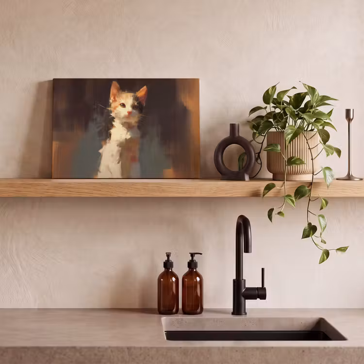 Kat - Geschilderd - Artistiek - Wit canvas 2cm klein -sfeer6