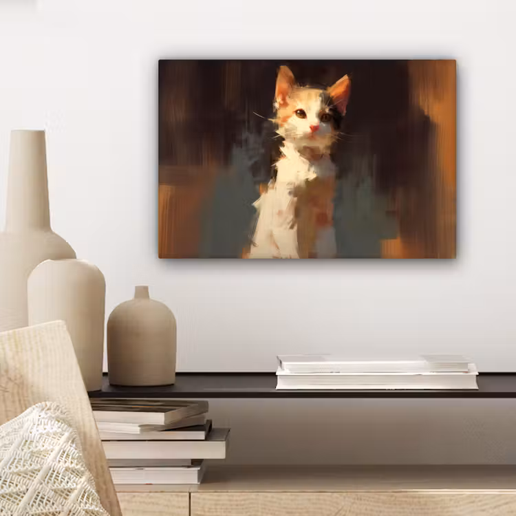 Kat - Geschilderd - Artistiek - Wit canvas 2cm klein -closeup_print_DE