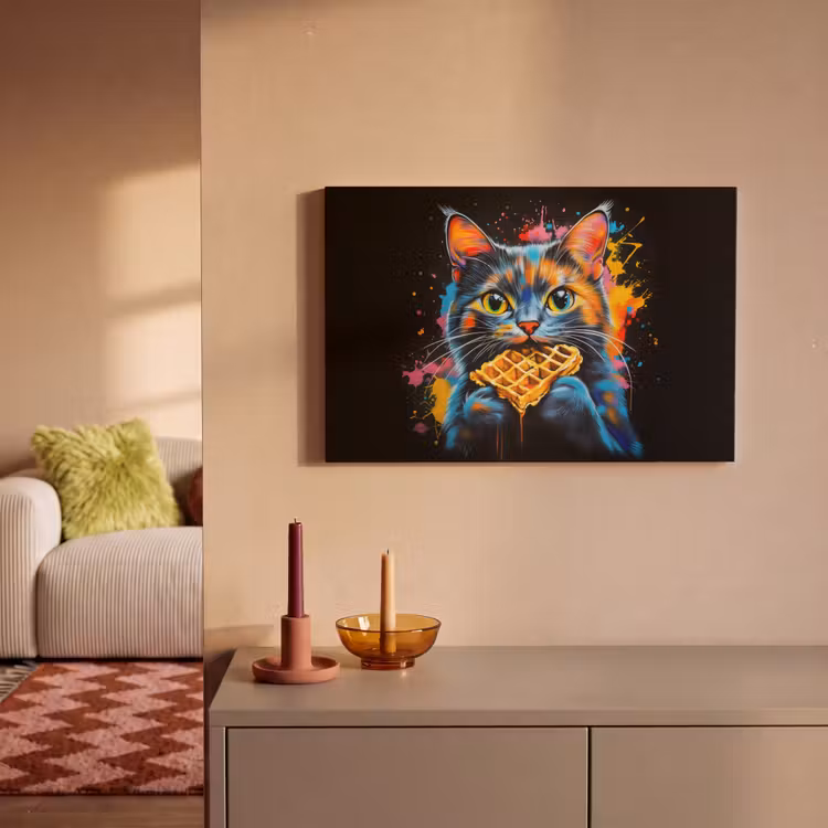 Kat - Graffiti - Kleurrijk - Wafel - Eten canvas 2cm klein -sfeer1
