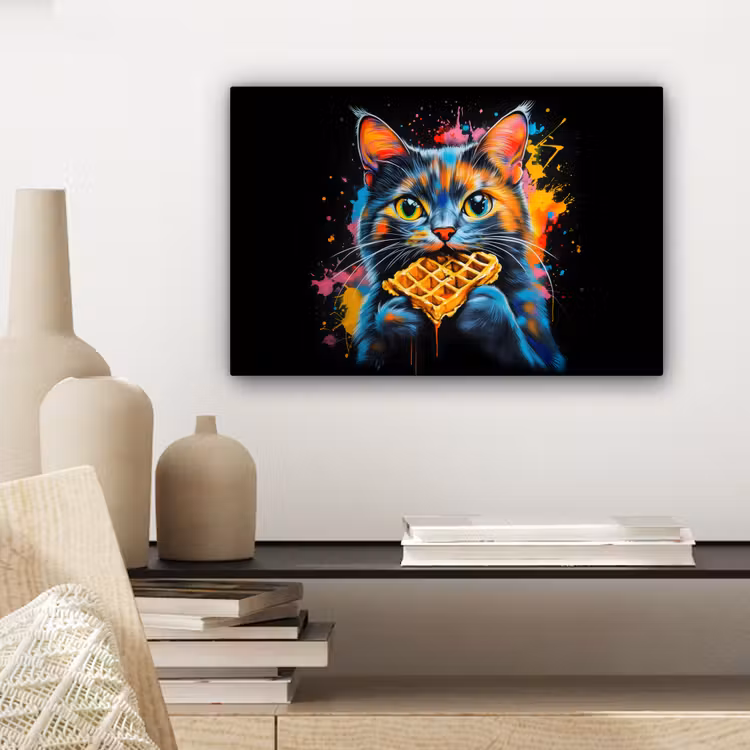 Kat - Graffiti - Kleurrijk - Wafel - Eten canvas 2cm klein -closeup_print_DE