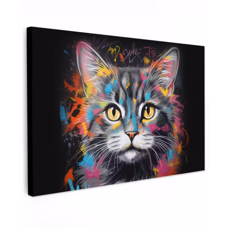 Kat - Graffiti - Dieren - Kleuren - Grijs canvas 2cm klein -z3d