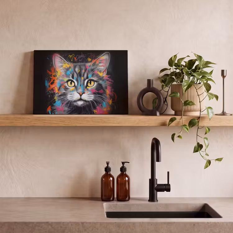Kat - Graffiti - Dieren - Kleuren - Grijs canvas 2cm klein -sfeer3