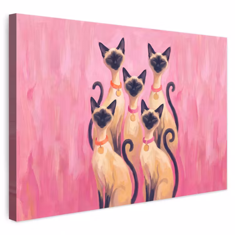 Kat - Groep - Dieren - Modern - Roze canvas 2cm klein -3d