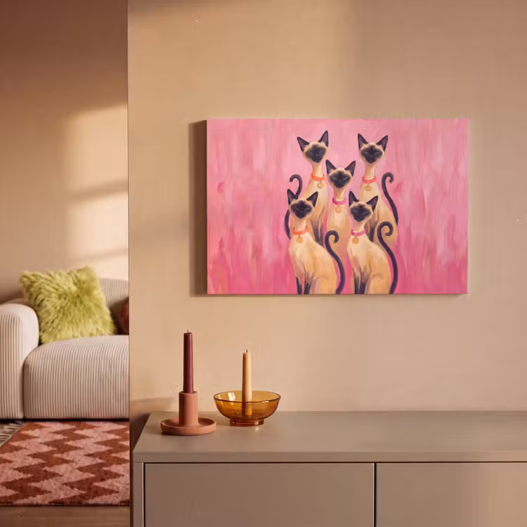 Kat - Groep - Dieren - Modern - Roze canvas 2cm klein -sfeer1