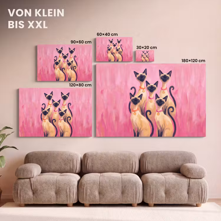 Kat - Groep - Dieren - Modern - Roze canvas 2cm klein -Xsfeer8_DE