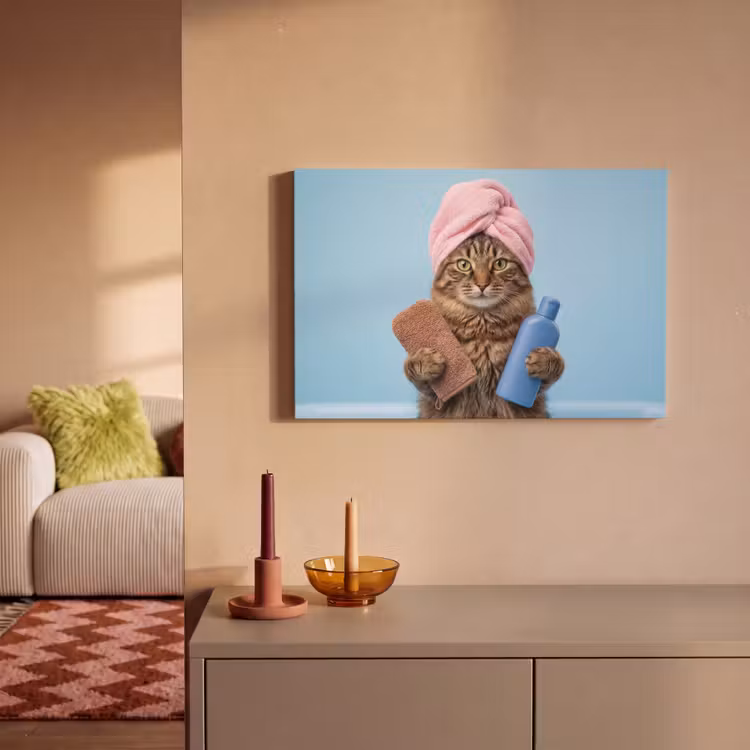 Kat - Handdoek - Washand - Zeep canvas 2cm klein -sfeer1