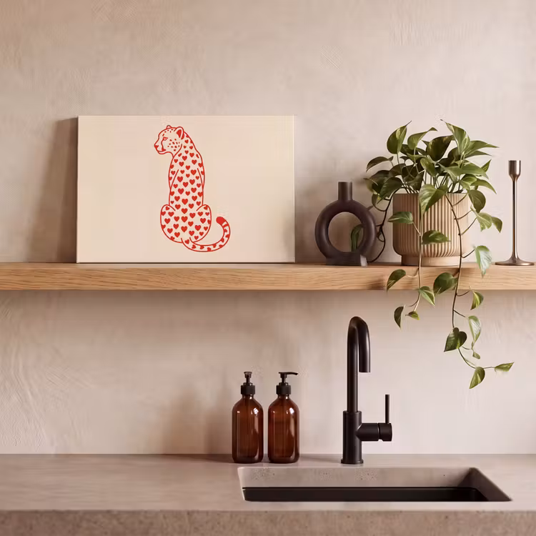 Kat - Harten - Dieren - Modern - Rood canvas 2cm klein -sfeer3