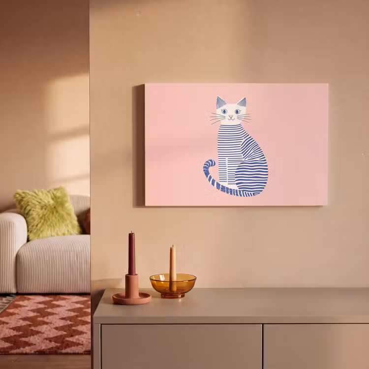 Kat - Illustratie - Minimalistisch - Roze canvas 2cm klein -sfeer1