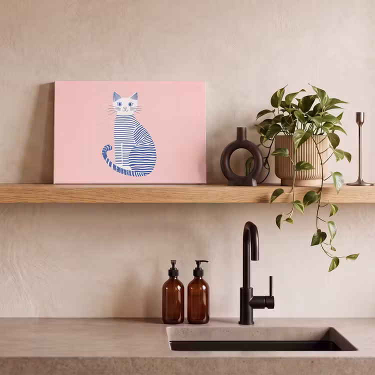 Kat - Illustratie - Minimalistisch - Roze canvas 2cm klein -sfeer6