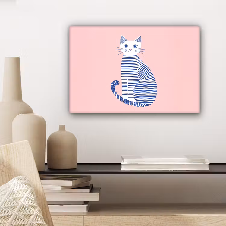 Kat - Illustratie - Minimalistisch - Roze canvas 2cm klein -closeup_print_DE