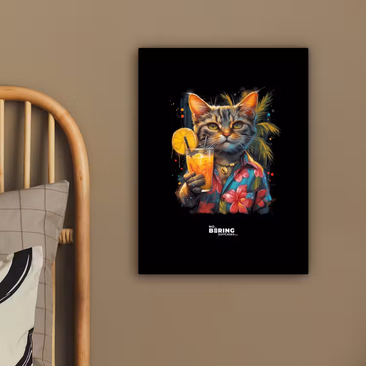 Kat in tropische street art stijl canvas 2cm klein -sfeer3