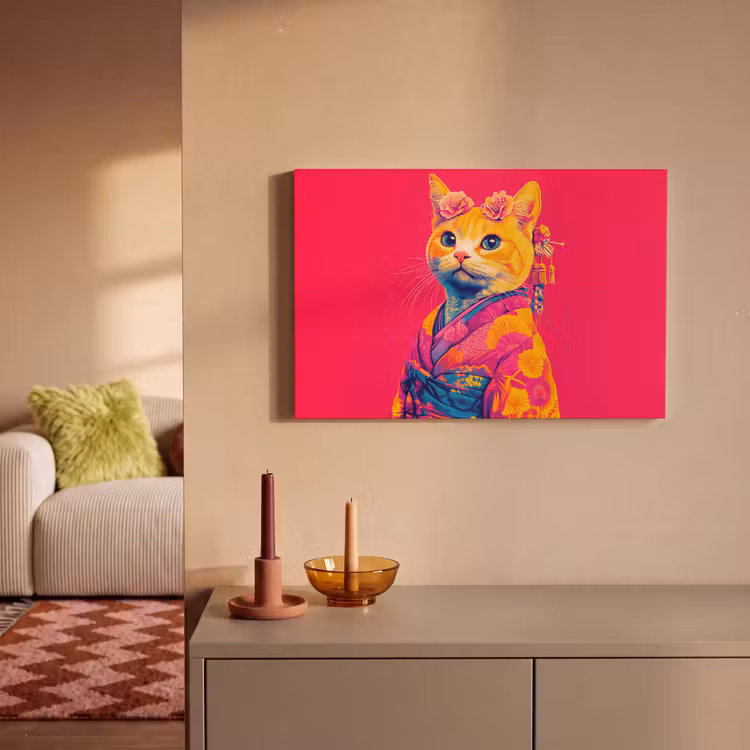 Kat - Kimono - Bloemen - Roze canvas 2cm klein -sfeer1
