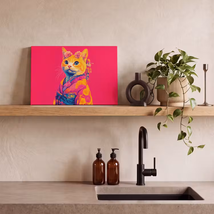Kat - Kimono - Bloemen - Roze canvas 2cm klein -sfeer6