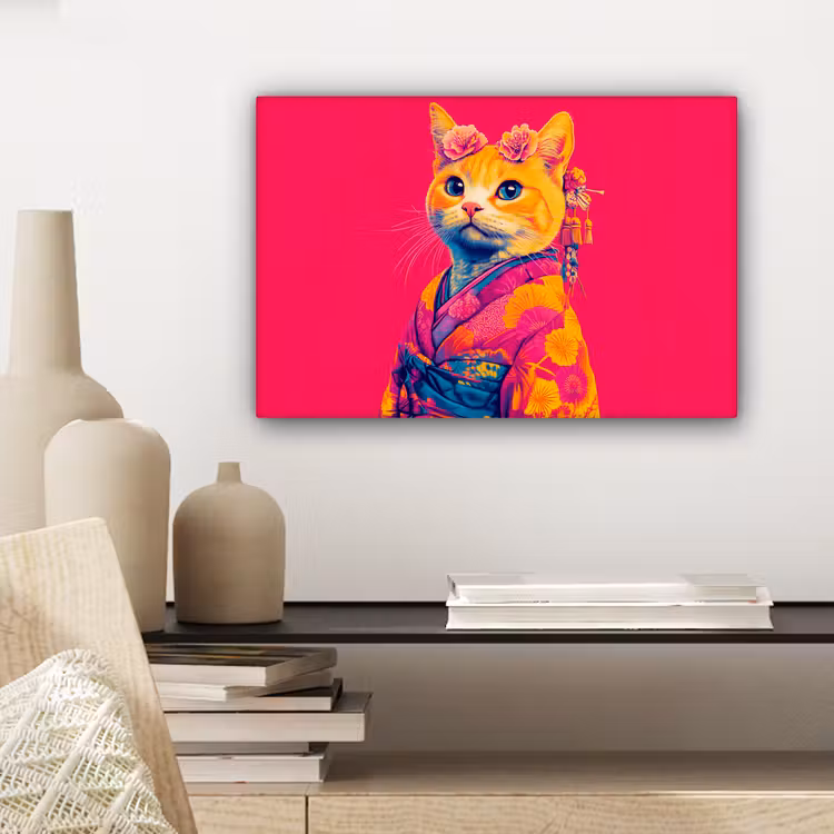 Kat - Kimono - Bloemen - Roze canvas 2cm klein -closeup_print_DE