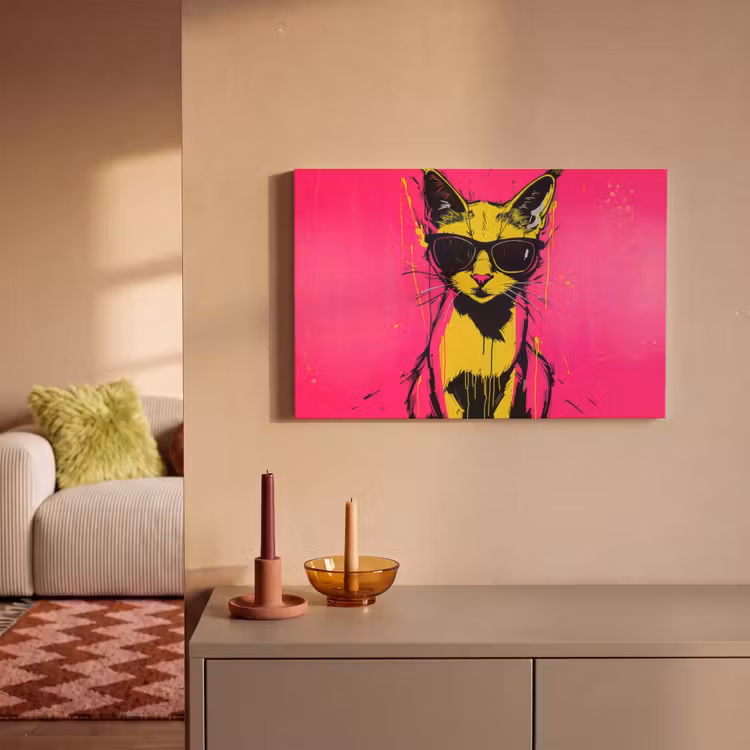 Kat - Art - Zonnebril - Roze canvas 2cm klein -sfeer1