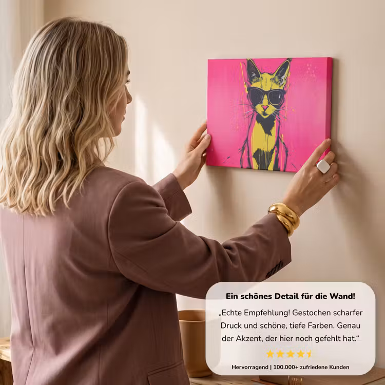 Kat - Art - Zonnebril - Roze canvas 2cm klein -sfeer3