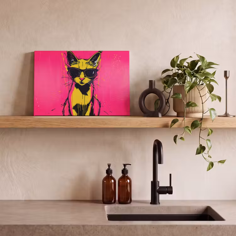 Kat - Art - Zonnebril - Roze canvas 2cm klein -sfeer6