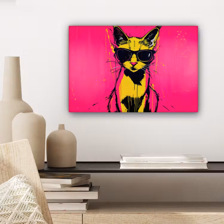 Kat - Art - Zonnebril - Roze canvas 2cm klein -closeup_print_DE