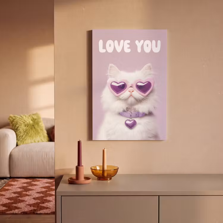 Kat - Love - Paars - Valentijn canvas 2cm klein -sfeer1
