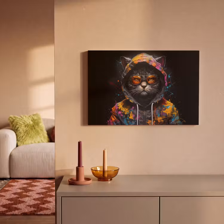 Kat - Jas - Graffiti - Bril - Zwart canvas 2cm klein -sfeer1