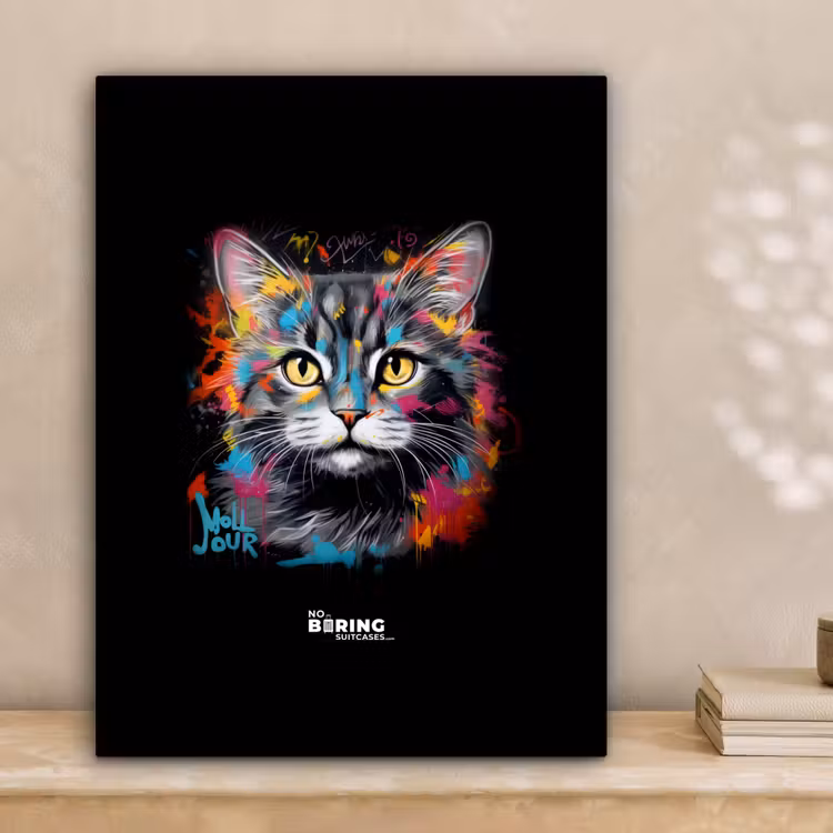 Kat met kleurrijke penseelstreken canvas 2cm klein -sfeer1