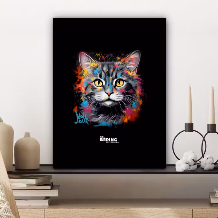 Kat met kleurrijke penseelstreken canvas 2cm klein -sfeer6