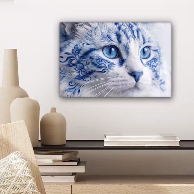Kat - Patroon - Blauw canvas 2cm klein -sfeer6
