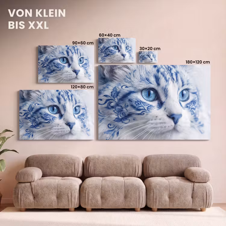 Kat - Patroon - Blauw canvas 2cm klein -Xsfeer8_DE