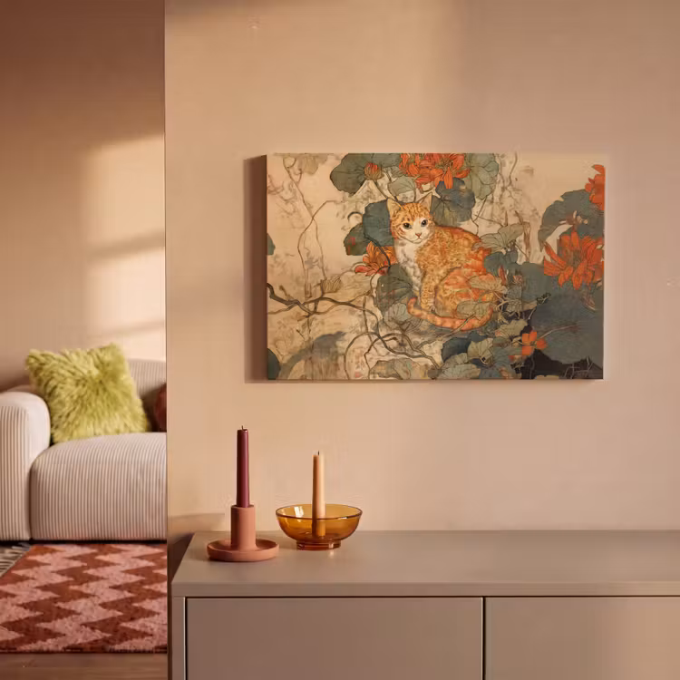 Kat - Sierlijk - Bloemen canvas 2cm klein -sfeer1