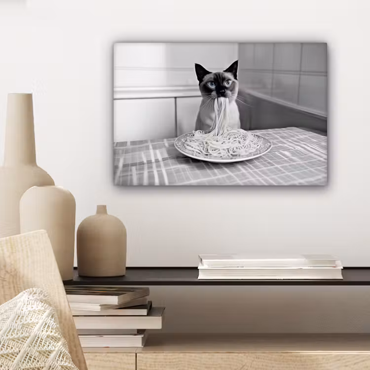 Kat - Siamees - Zwart Wit - Schattig - Dieren canvas 2cm klein -sfeer6