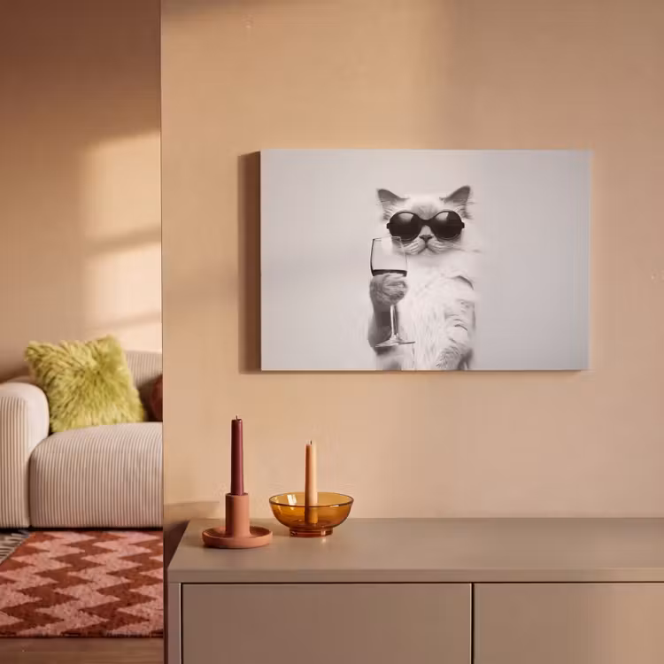Kat - Zonnebril - Wijnglas - Langharig canvas 2cm klein -sfeer1