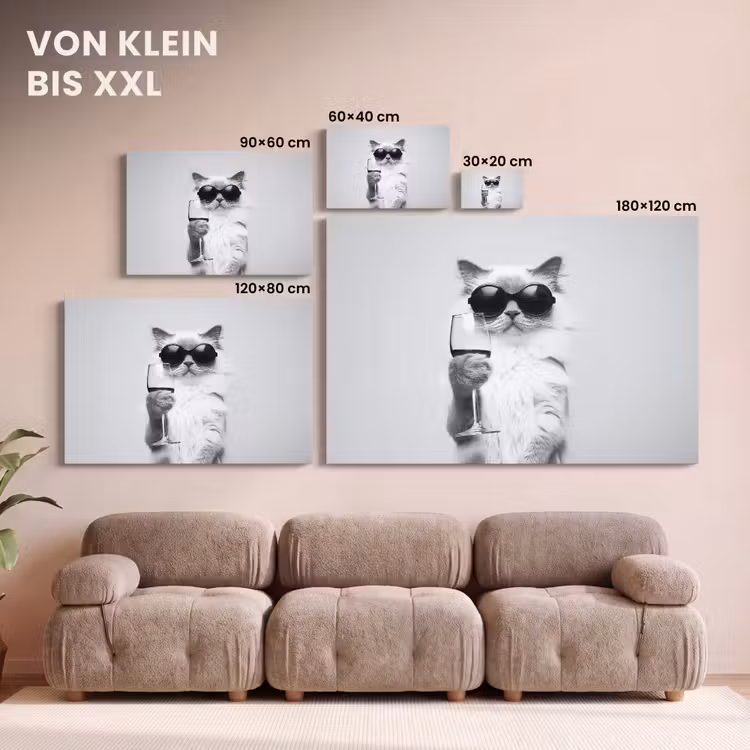 Kat - Zonnebril - Wijnglas - Langharig canvas 2cm klein -Xsfeer8_DE
