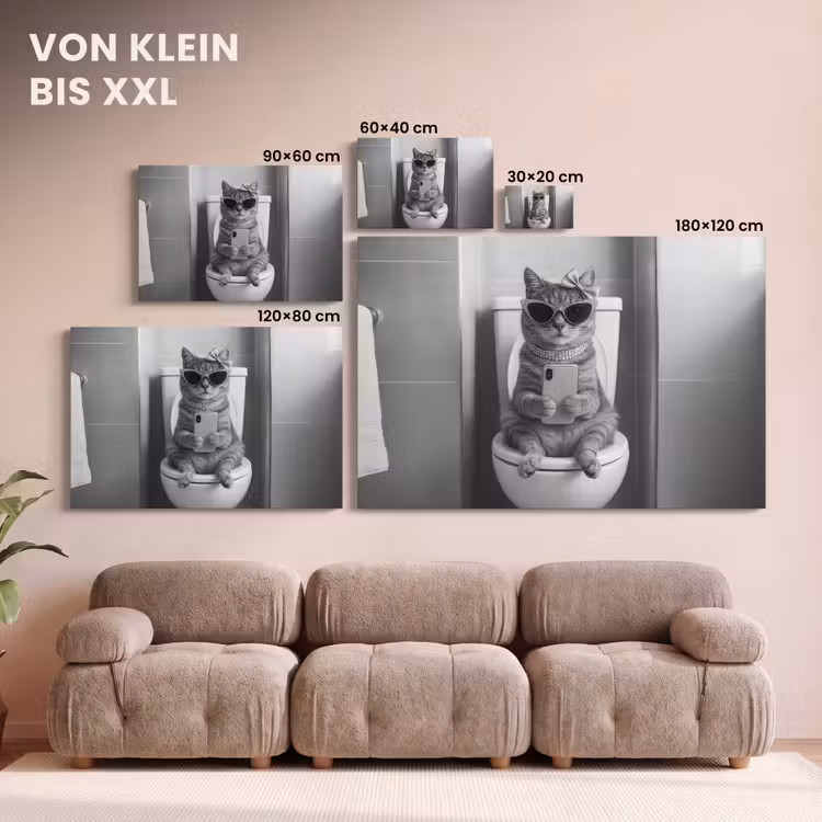 Kat - Telefoon - Toilet - Zwart - Wit canvas 2cm klein -Xsfeer8_DE