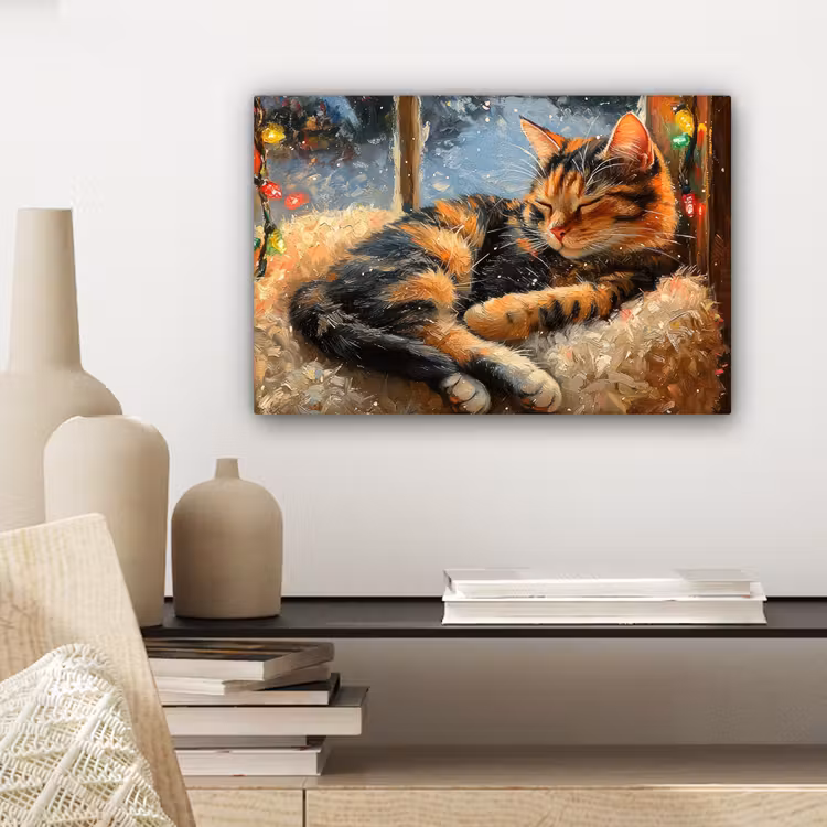 Kat - Kerst - Winter - Dier canvas 2cm klein -sfeer6