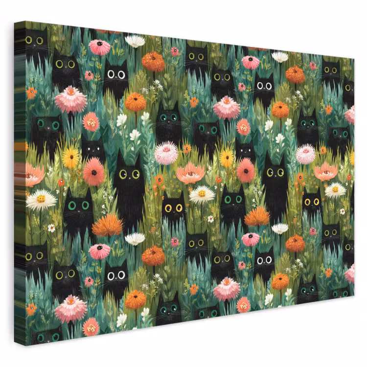 Katten - Bloemen - Kleurrijk canvas 2cm klein 34 -3d
