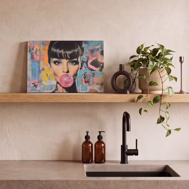 Kauwgom - Vrouw - Penseelstreken - Modern canvas 2cm klein -sfeer3