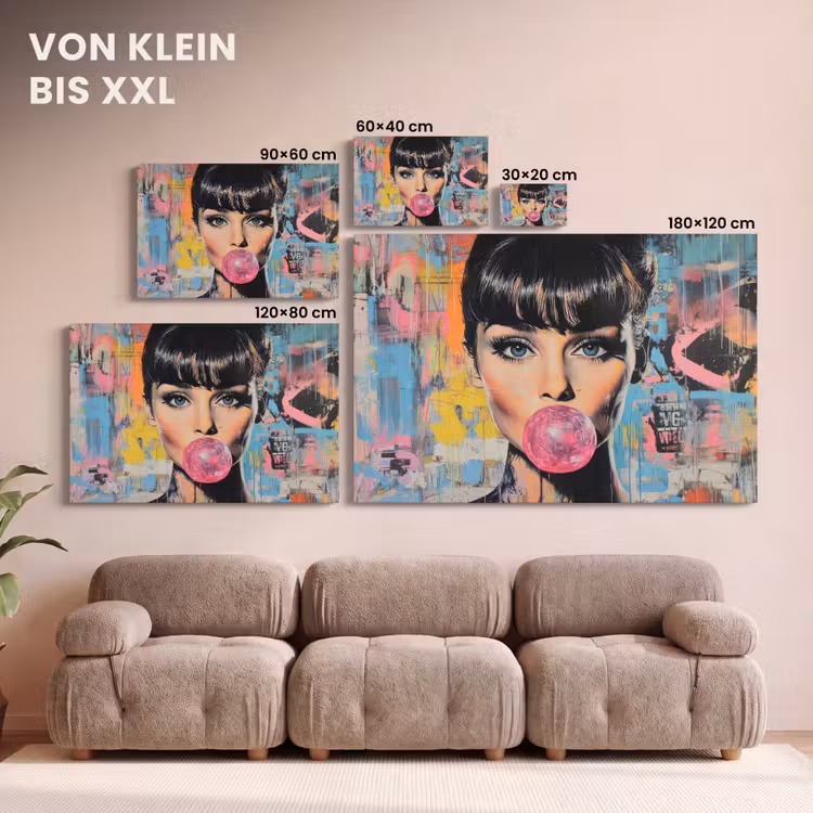 Kauwgom - Vrouw - Penseelstreken - Modern canvas 2cm klein -Xsfeer8_DE
