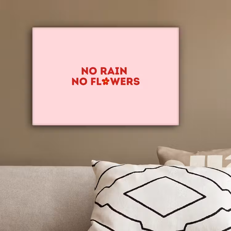 No rain no flowers - Minimalistisch - Roze - Bloem canvas 2cm klein -sfeer6