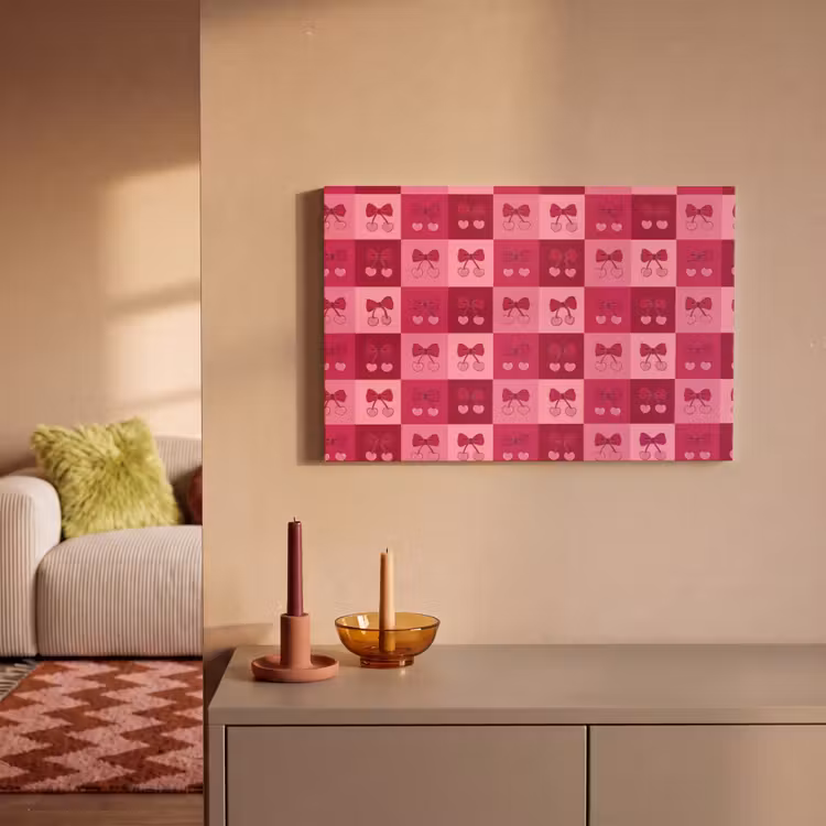 Kersen - Strikjes - Speels - Roze - Bordeaux canvas 2cm klein 34 -sfeer1