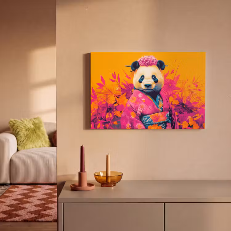 Kimono - Roze - Panda - Bloemenkroon canvas 2cm klein -sfeer1